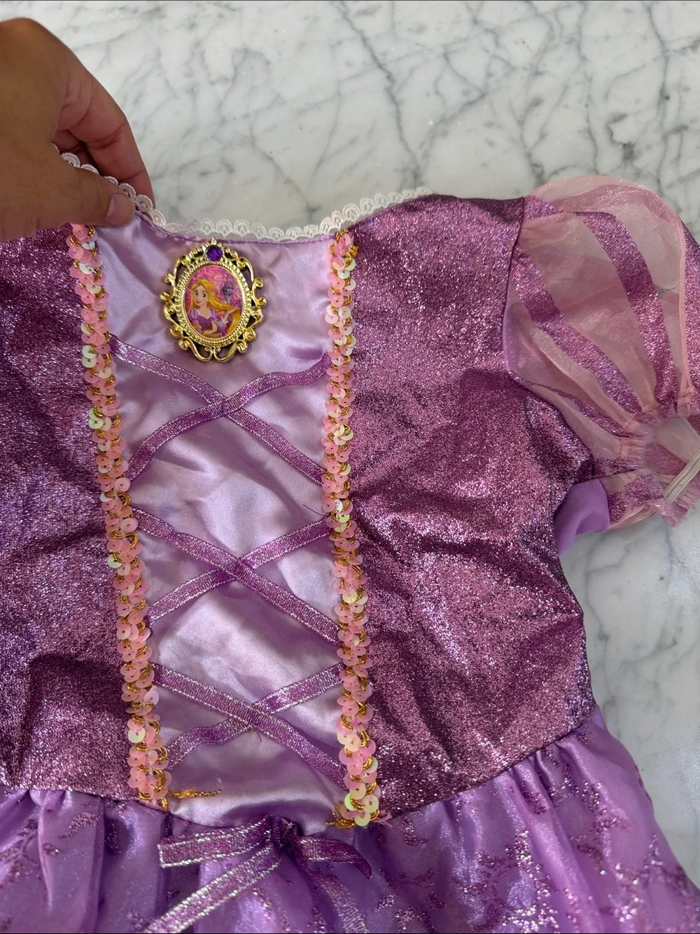 Girls Rapunzel Disney Purple Princess Costume Dress Sz 4-6Y Puff Sleeve